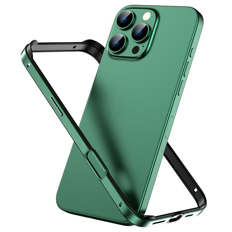 

For iPhone 16 Pro Metal Hybrid Silicone Four-Corner Shockproof Cooling Phone Frame Case(Black vinyl + Light Grass Green)