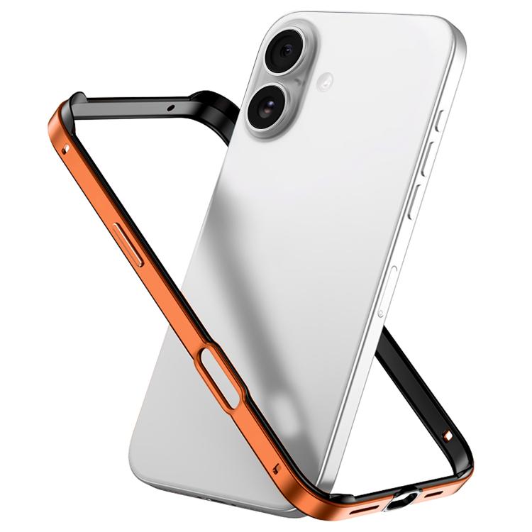 

For iPhone 16 Metal Hybrid Silicone Four-Corner Shockproof Cooling Phone Frame Case(Black vinyl + Orange)