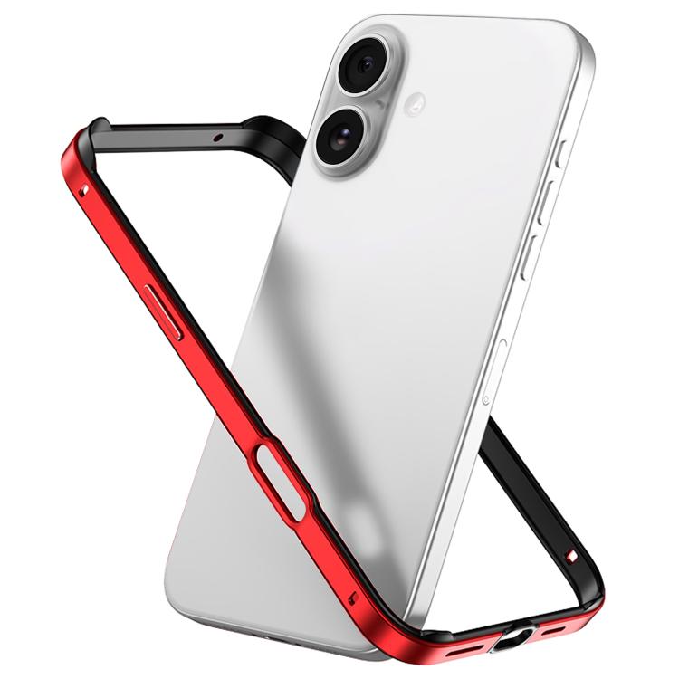 For iPhone 16 Metal Hybrid Silicone Four-Corner Shockproof Cooling Phone Frame Case(Black vinyl + Red)