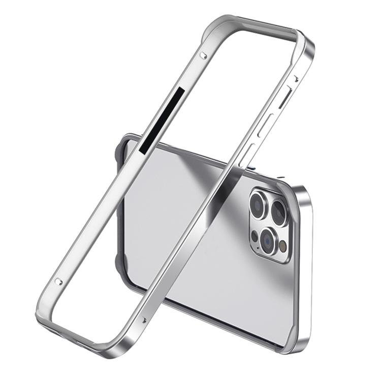 

For iPhone 15 Pro Max Metal Hybrid Silicone Four-Corner Shockproof Cooling Phone Frame Case(White vinyl + Silver)