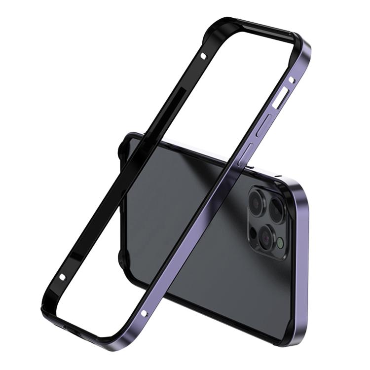 For iPhone 15 Pro Metal Hybrid Silicone Four-Corner Shockproof Cooling Phone Frame Case(Black vinyl + Dark Purple)