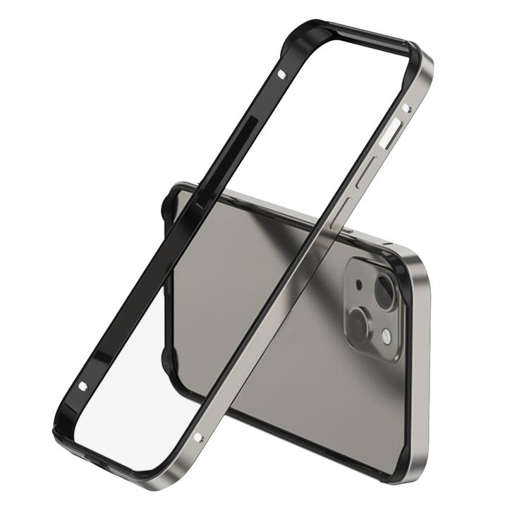 For iPhone 15 Metal Hybrid Silicone Four-Corner Shockproof Cooling Phone Frame Case(Black vinyl + Gray)