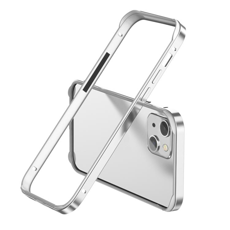 

For iPhone 14 Plus Metal Hybrid Silicone Four-Corner Shockproof Cooling Phone Frame Case(White vinyl + Silver)