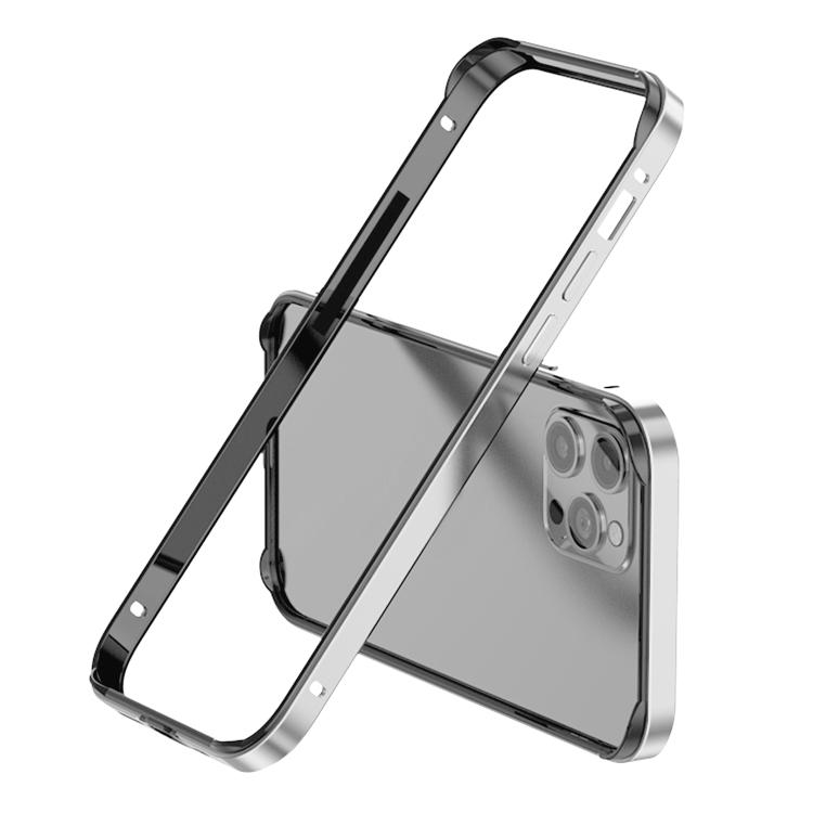 For iPhone 13 Pro Max Metal Hybrid Silicone Four-Corner Shockproof Cooling Phone Frame Case(Black vinyl + Silver)