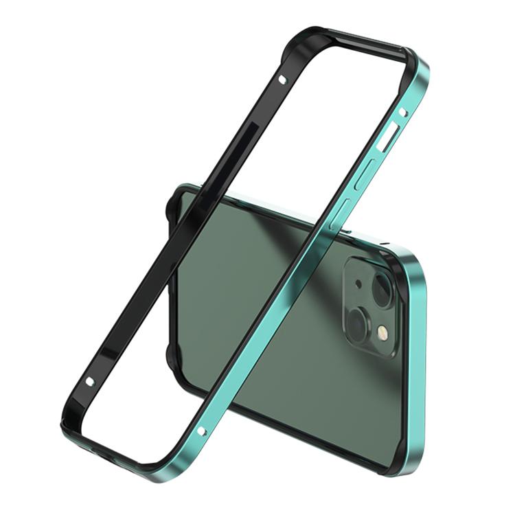 

For iPhone 13 Metal Hybrid Silicone Four-Corner Shockproof Cooling Phone Frame Case(Black vinyl + Light Grass Green)