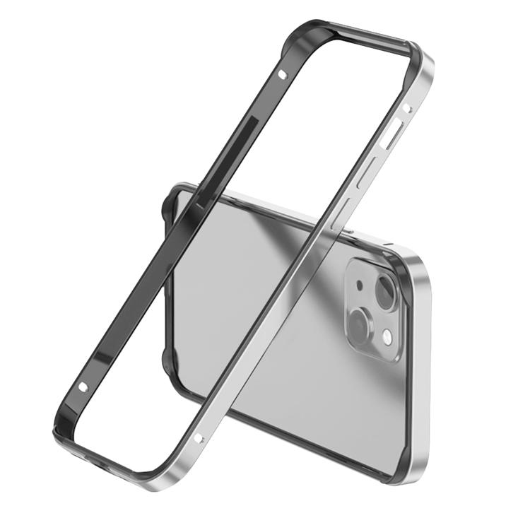 For iPhone 13 Metal Hybrid Silicone Four-Corner Shockproof Cooling Phone Frame Case(Black vinyl + Silver)