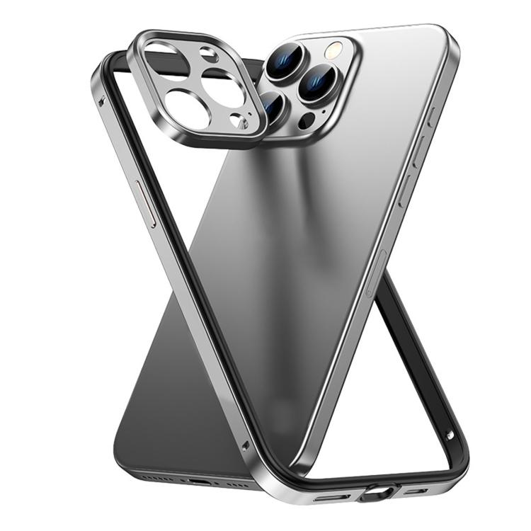 

For iPhone 15 Pro Max Aluminum Alloy Hybrid Silicone Edge Thin Cooling Phone Frame Case with Metal Lens Frame(Silver)