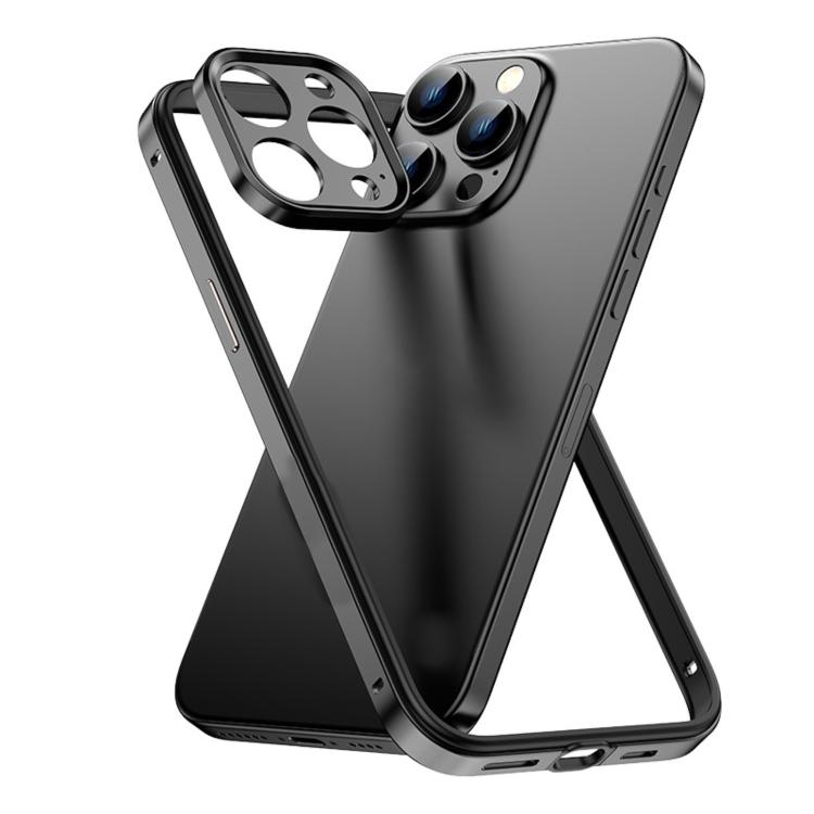 

For iPhone 14 Pro Max Aluminum Alloy Hybrid Silicone Edge Thin Cooling Phone Frame Case with Metal Lens Frame(Black)