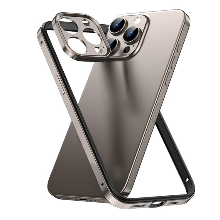 

For iPhone 13 Pro Max Aluminum Alloy Hybrid Silicone Edge Thin Cooling Phone Frame Case with Metal Lens Frame(Titanium)
