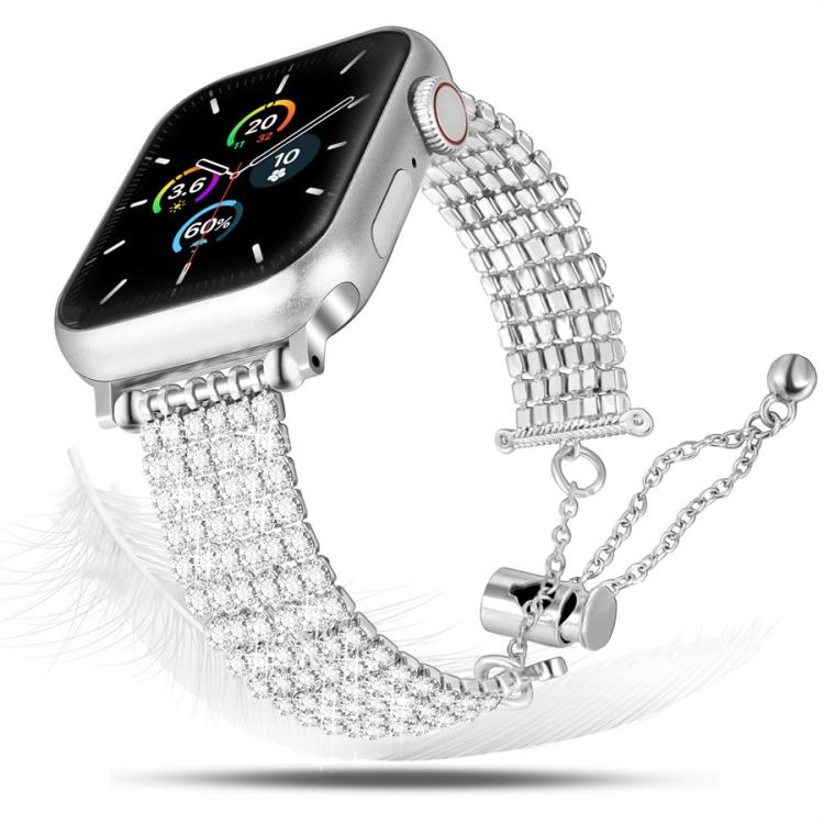 

For Apple Watch 46mm / 49mm / 45mm / 44mm Luxury Clasp Chain Diamond Metal Watch Band(Silver)
