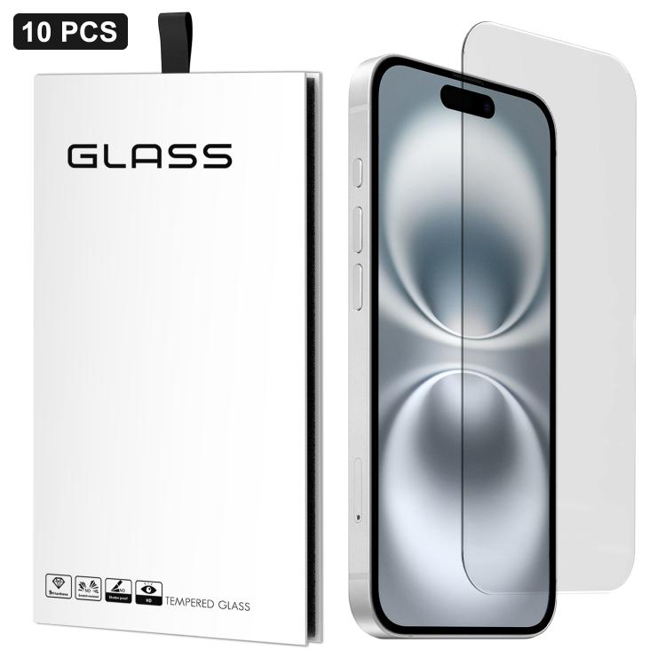 

For iPhone 16 10pcs 3D Large Arc Half-Screen No White Border High-Aluminum Thick Adhesive HD Tempered Glass Film