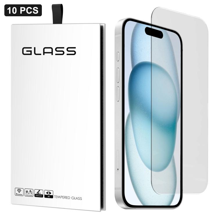 

For iPhone 15 Plus 10pcs 3D Large Arc Half-Screen No White Border High-Aluminum Thick Adhesive HD Tempered Glass Film