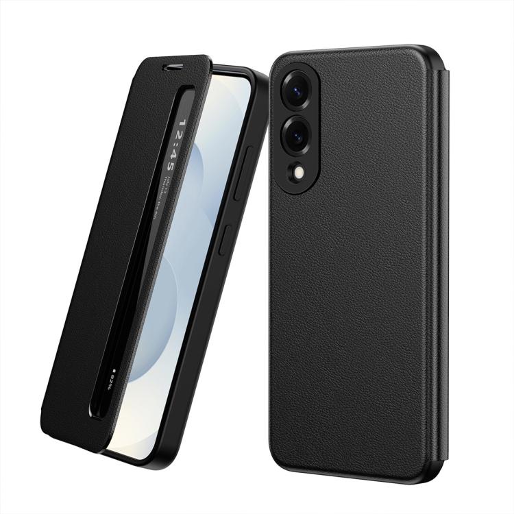 

For Samsung Galaxy S25 Edge 5G Smart View Window Leather Phone Case(Black)