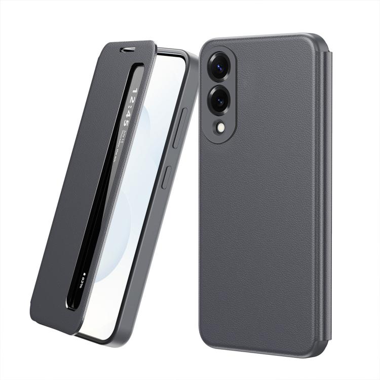 

For Samsung Galaxy S25 Edge 5G Smart View Window Leather Phone Case(Grey)