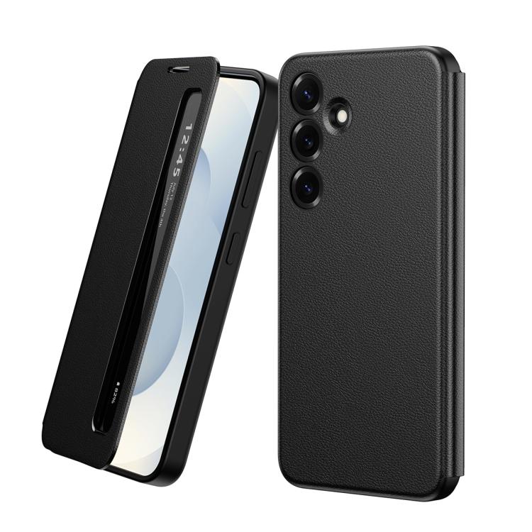 For Galaxy S25 5G Smart View Window Leather Phone Case(Black)