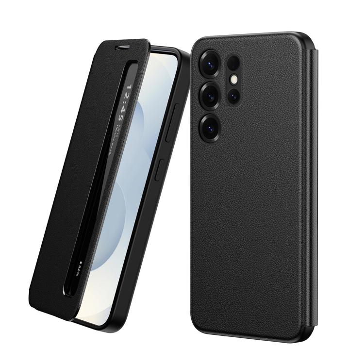 For Galaxy S25 Ultra 5G Smart View Window Leather Phone Case(Black)