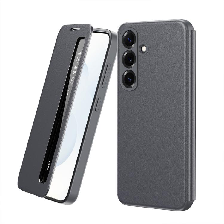 For Galaxy A56 5G Smart View Window Leather Phone Case(Grey)
