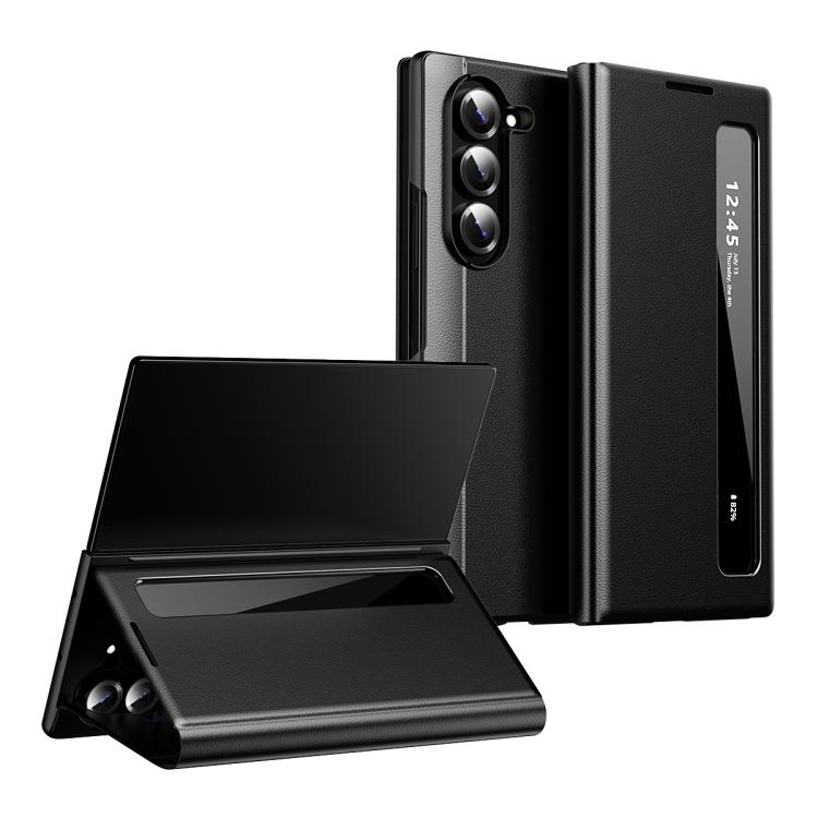 For Galaxy Z Fold5 Smart View Window Leather Phone Case(Black)