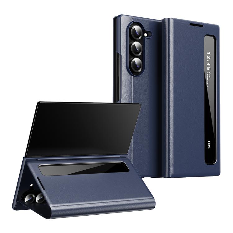 For Galaxy Z Fold6 5G Smart View Window Leather Phone Case(Blue)