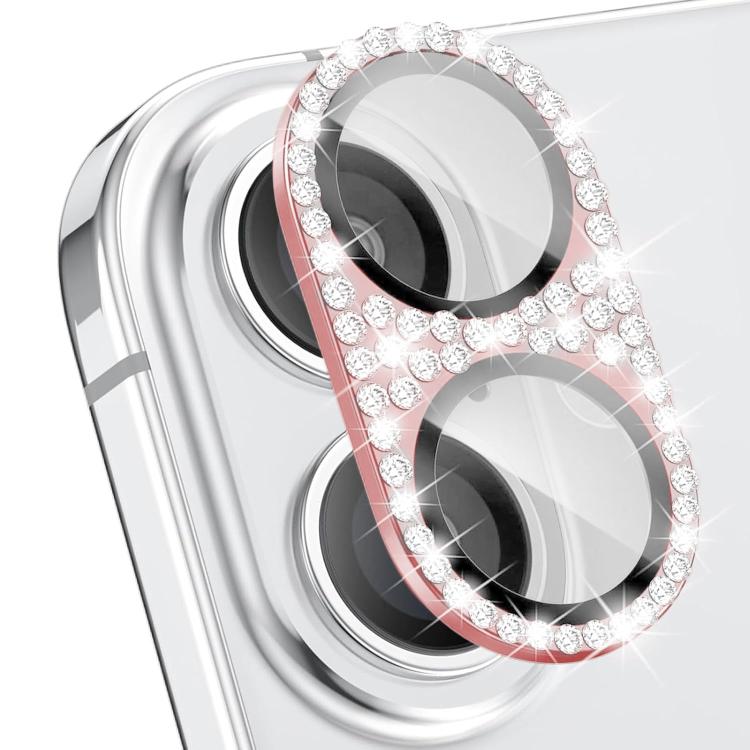 For iPhone 16 Plus Kalebol All-in-One Frosted Metal Armor Diamond-Shine Camera Lens Film(Pink)