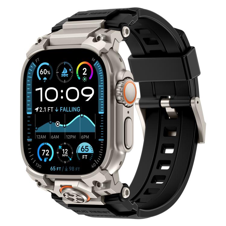 

For Apple Watch 46mm / 49mm / 45mm / 44mm Metal Customised Armour Silicone Watch Band(Titanium Black)