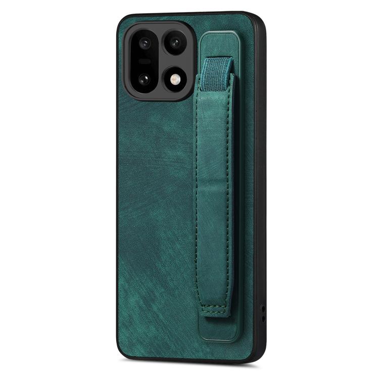 

For OnePlus 15 Retro Wristband Holder Leather Back Phone Case(Green)