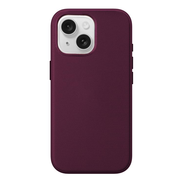 For iPhone 14 Official Tech Fabric Texture Side-Adhesive TPU Magnetic Phone Case with Camera Button(Cherry Red)