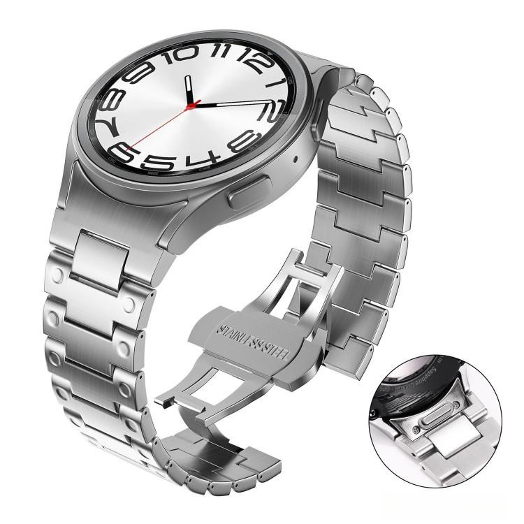 

For Samsung Galaxy Watch FE / 7 / 6 / 5 / 4 Push Button Mechanical Style Butterfly Clasp Metal Watch Band(Silver)