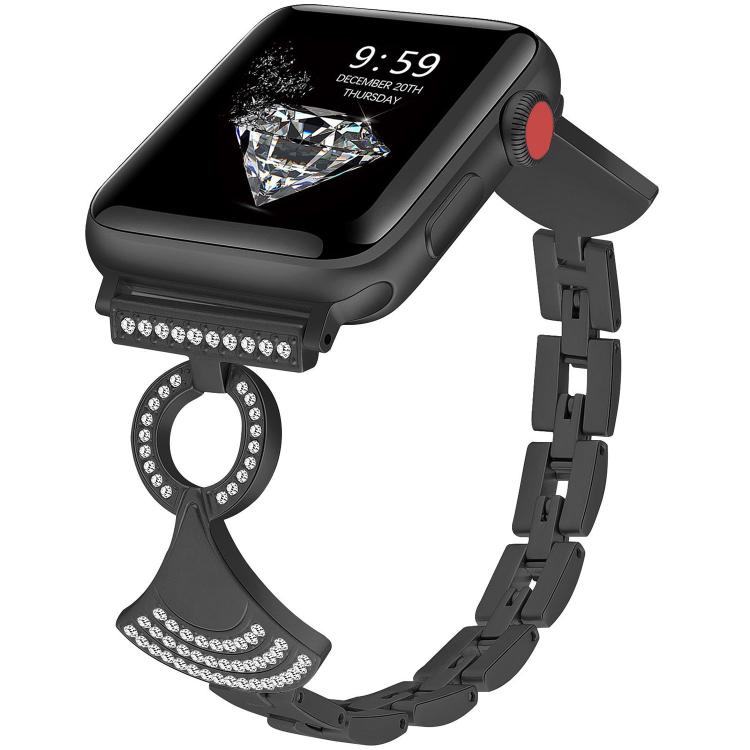 

For Apple Watch 46mm / 49mm / 45mm / 44mm Shell-Inlaid Diamond Metal Watch Band(Black)