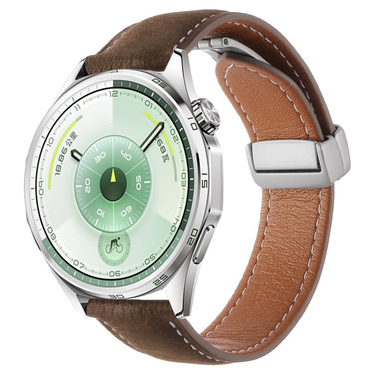 

20mm Oil Waxed Lychee Texture Magnetic Buckle Vegan Leather Watch Band(Coffee)