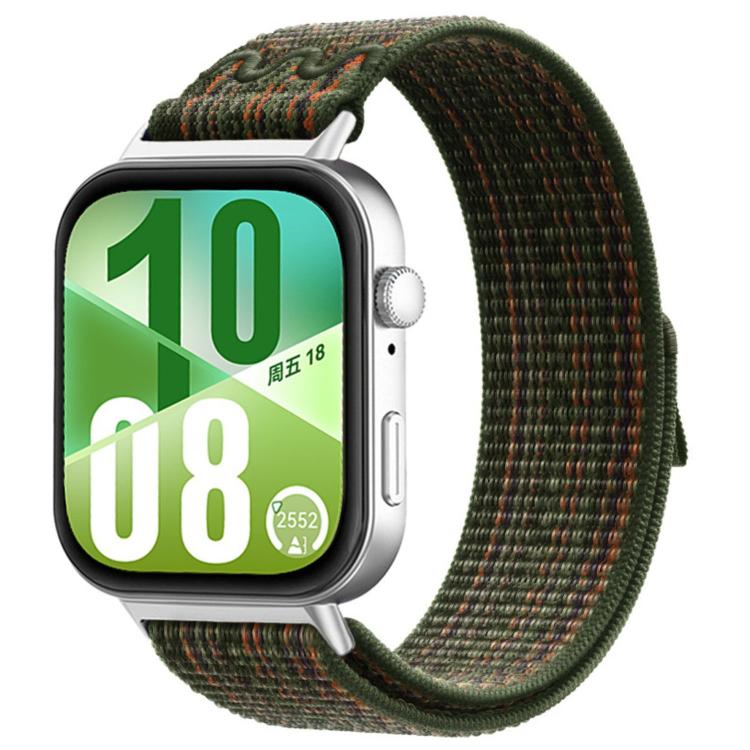 

For Huawei Watch Fit 4 Pro / Fit 4 / Fit 3 Nylon Woven Hook And Loop Fastener Watch Band(Dark Green+Orange)