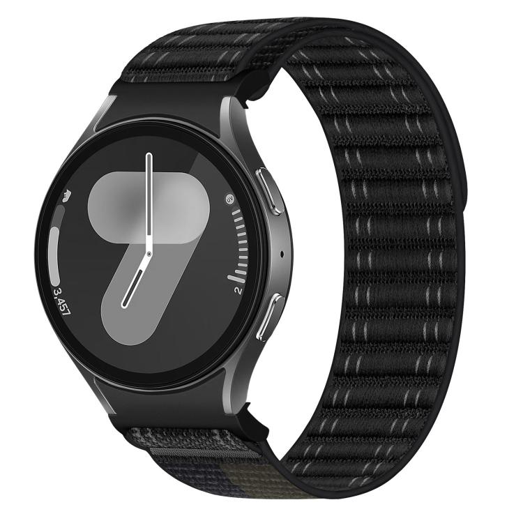 

For Samsung Galaxy Watch FE / 7 / 6 / 5 / 4 Press Button Wave Texture Nylon Hook And Loop Fastener Watch Band(Black)