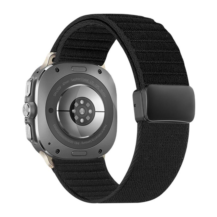 

For Samsung Galaxy Watch Ultra 47mm / Ultra 2025 Magnetic Buckle Wave Pattern Nylon Watch Band(Jet Black)