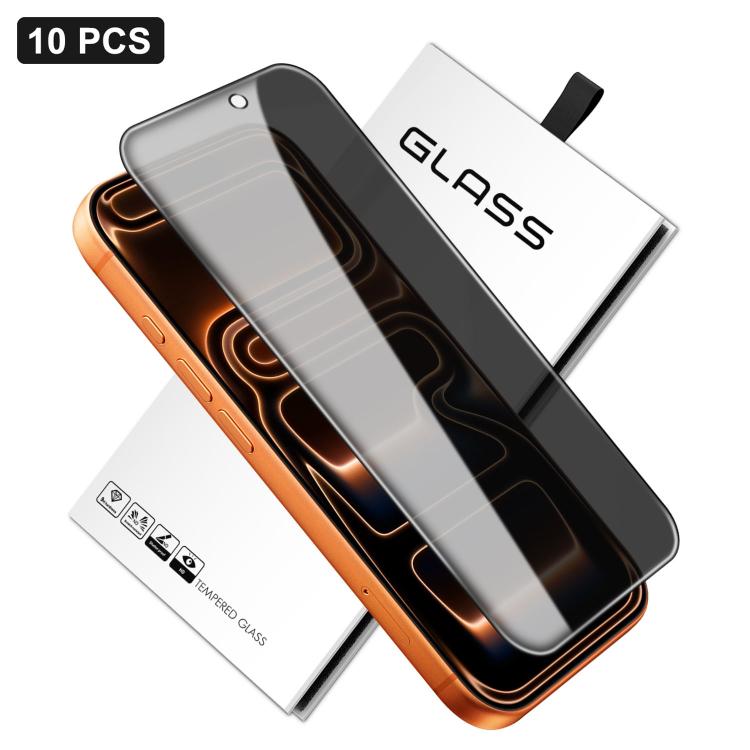 For iPhone 17 Pro 10pcs 360-Degree Privacy Silk-Screen Print Large Curved Edge High-Aluminium Tempered Glass Film