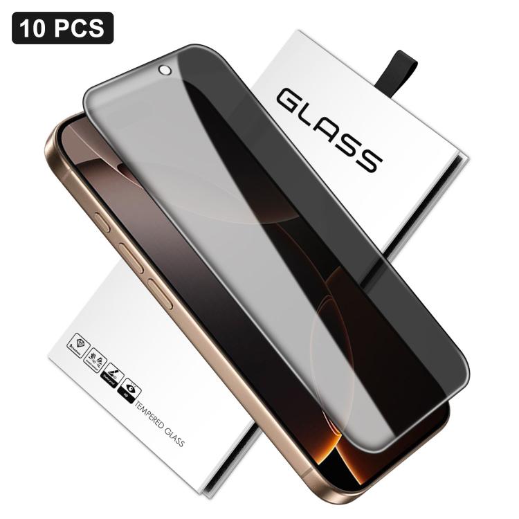 For iPhone 16 Pro 10pcs 360-Degree Privacy Silk-Screen Print Large Curved Edge High-Aluminium Tempered Glass Film