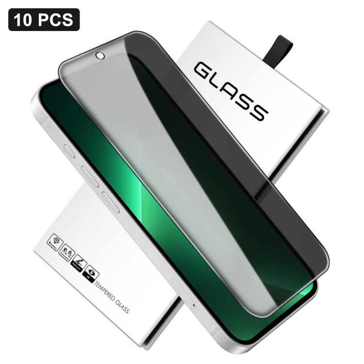 For iPhone 13 Pro Max 10pcs 360-Degree Privacy Silk-Screen Print Large Curved Edge High-Aluminium Tempered Glass Film
