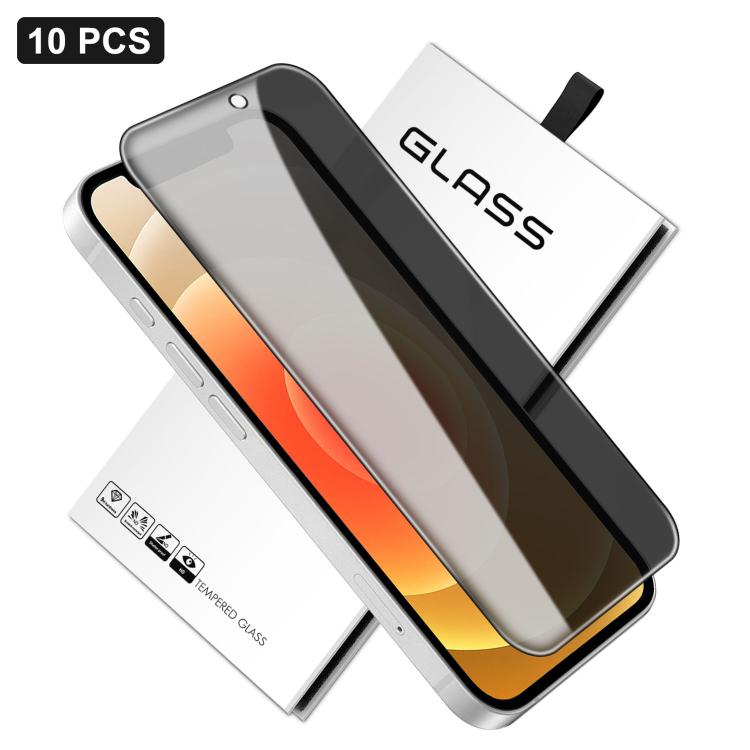 For iPhone 12 10pcs 360-Degree Privacy Silk-Screen Print Large Curved Edge High-Aluminium Tempered Glass Film
