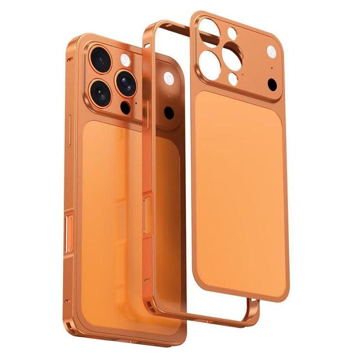 

For iPhone 16 Pro Max Instantly Transforms into 17 Pro Metal Frame 3D Alloy Back Phone Case(Orange)