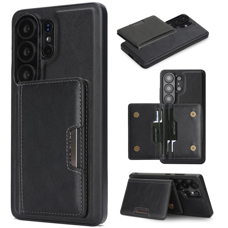 

For Samsung Galaxy S26 Ultra 5G Kalebol Strong MagSafe Magnetic Two-Fold Card Bag Leather Phone Case(Black)