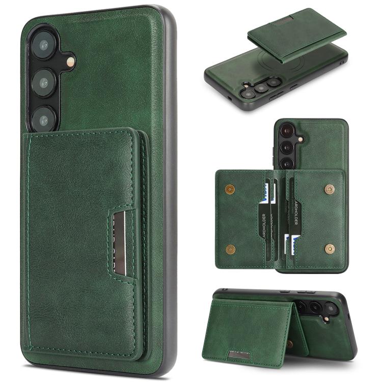 

For Samsung Galaxy S25+ 5G Kalebol Strong MagSafe Magnetic Two-Fold Card Bag Leather Phone Case(Green)