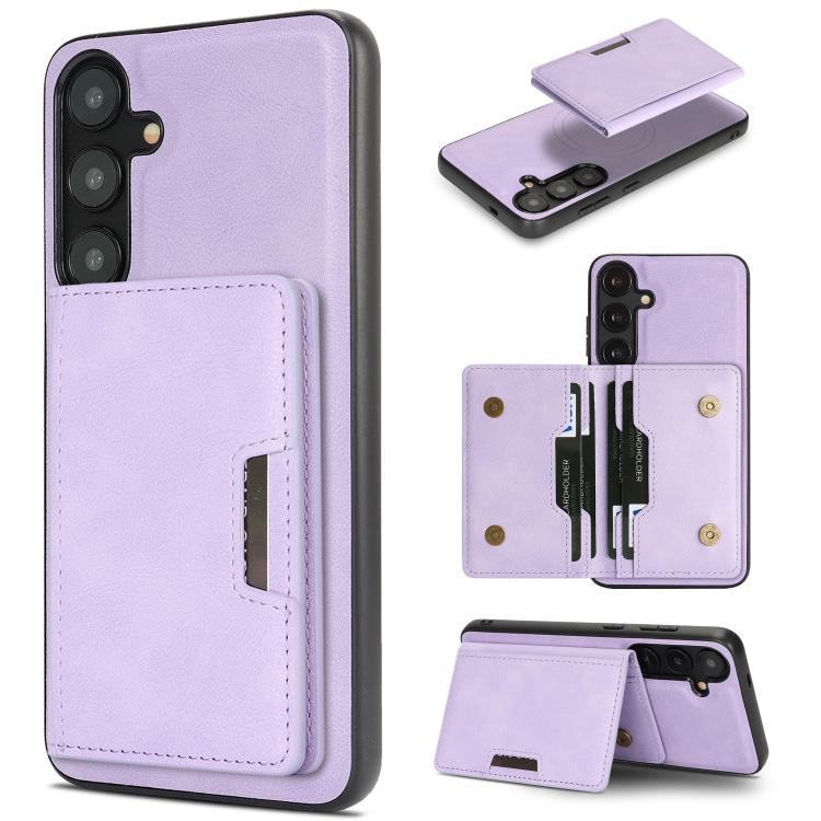 

For Samsung Galaxy S24+ 5G Kalebol Strong MagSafe Magnetic Two-Fold Card Bag Leather Phone Case(Purple)