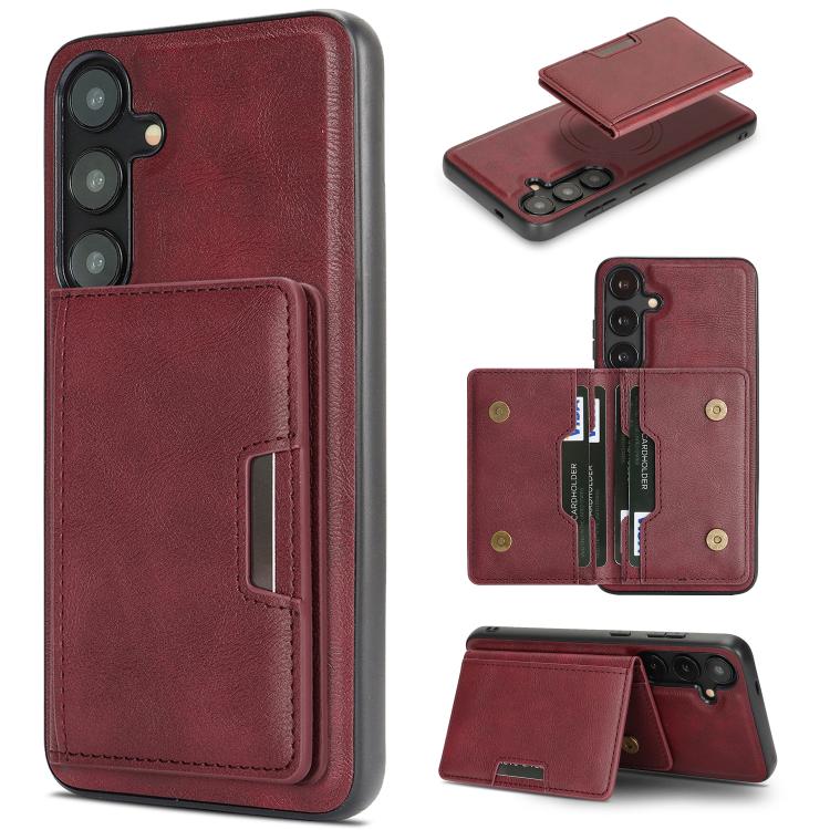 

For Samsung Galaxy S24 5G Kalebol Strong MagSafe Magnetic Two-Fold Card Bag Leather Phone Case(Red)