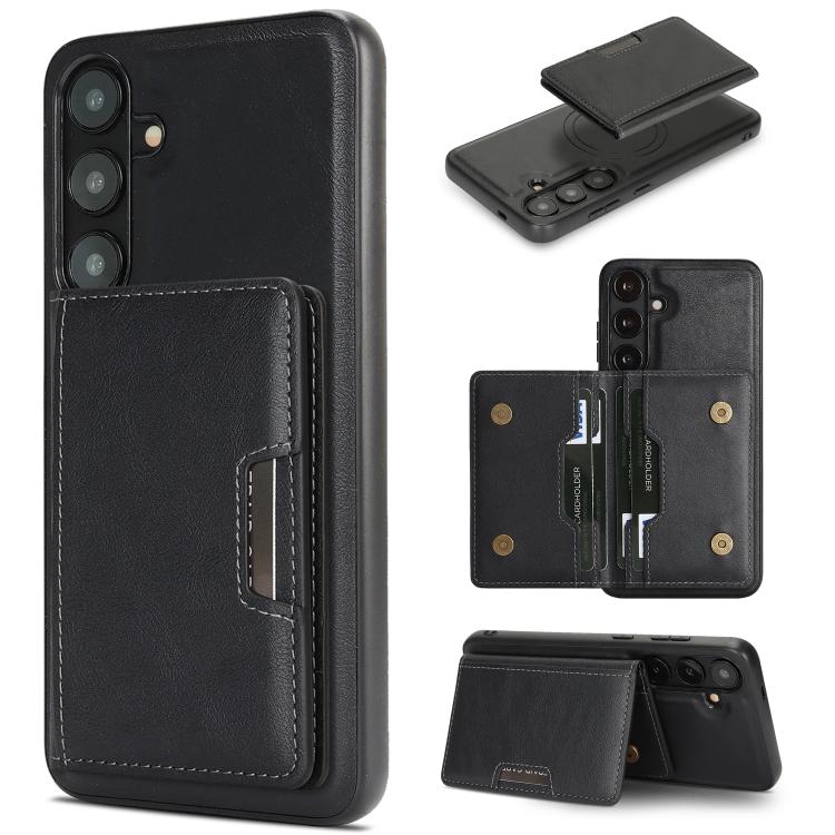 For Galaxy S26+ 5G Kalebol Strong MagSafe Magnetic Two-Fold Card Bag Leather Phone Case(Black)