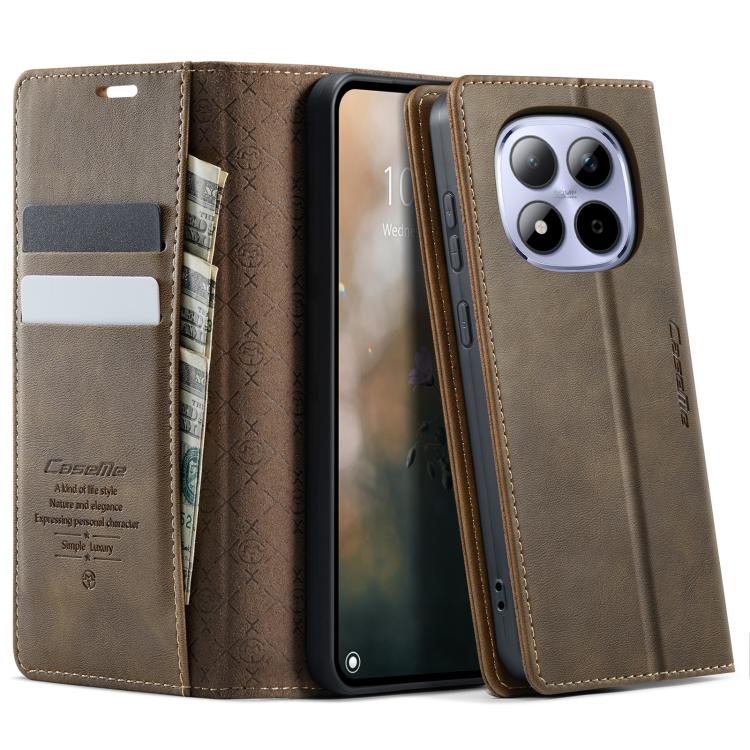 

For Redmi Note 15 Pro 5G Global 163.6mm CaseMe 033 Calf Leather Lining Microfibre RFID Blocking Phone Case(Coffee)