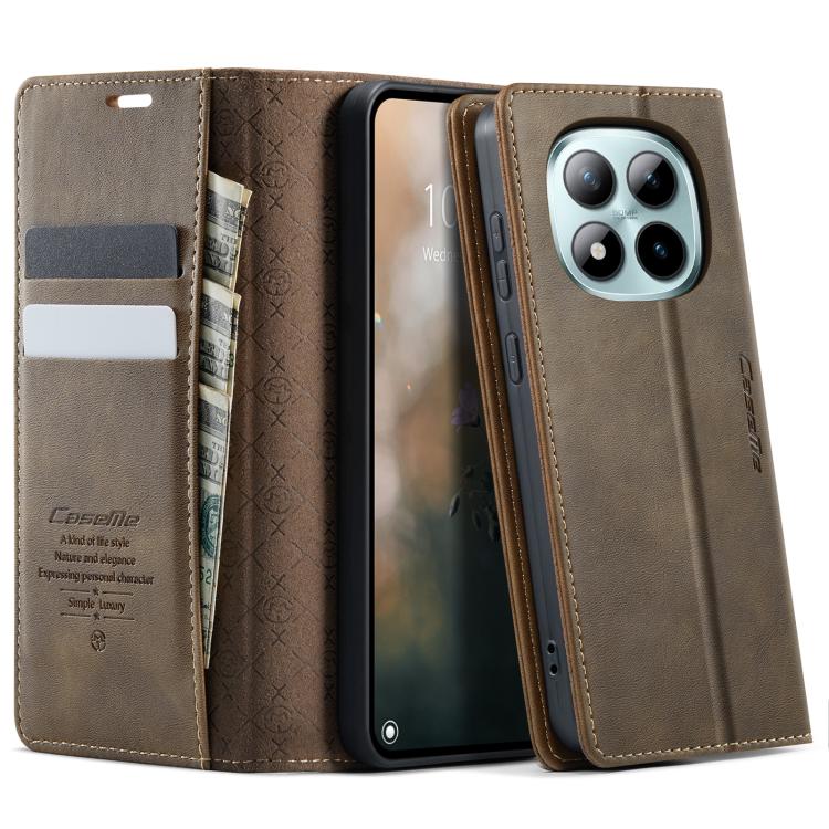 

For Redmi Note 15 Pro+ 5G Global 163.3mm CaseMe 033 Calf Leather Lining Microfibre RFID Blocking Phone Case(Coffee)