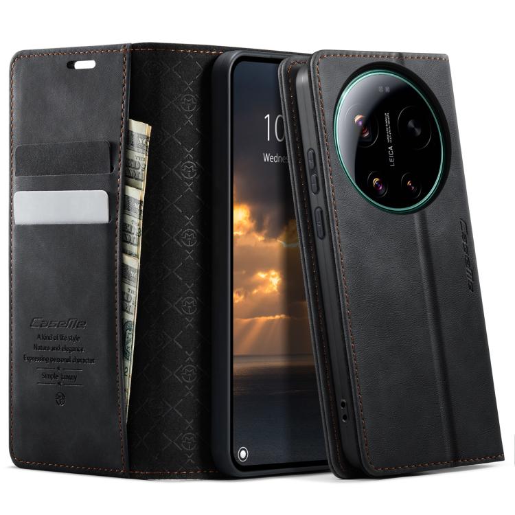 

For Xiaomi 17 Ultra CaseMe 033 Calf Leather Lining Microfibre RFID Blocking Phone Case(Black)