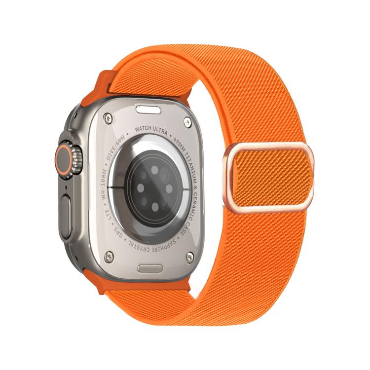 

For Apple Watch 46mm / 49mm / 45mm / 44mm Diagonal Striped D-ring Buckle Nylon Elastic Watch Band(Orange)