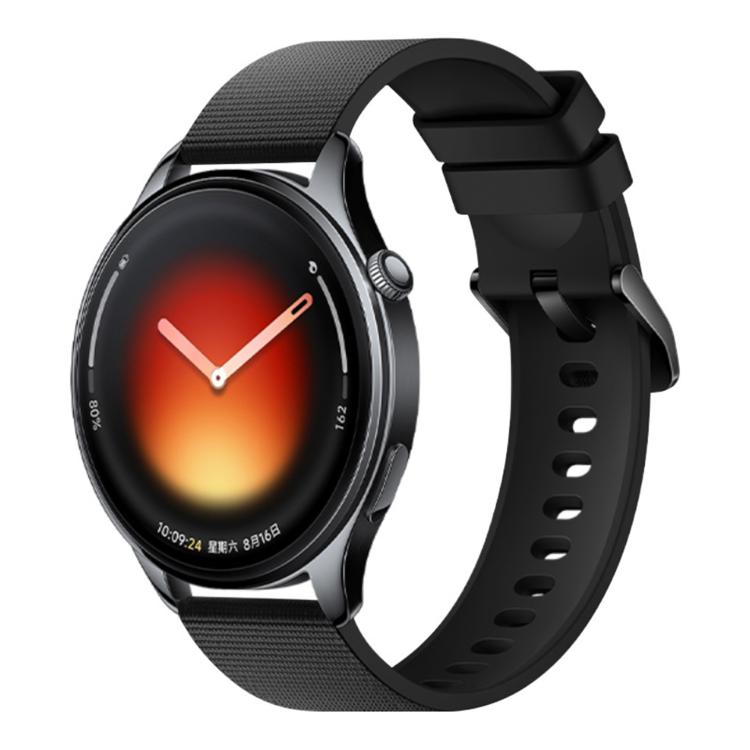 

22mm Grain Textured Solid Color Silicone Watch Band(Black)