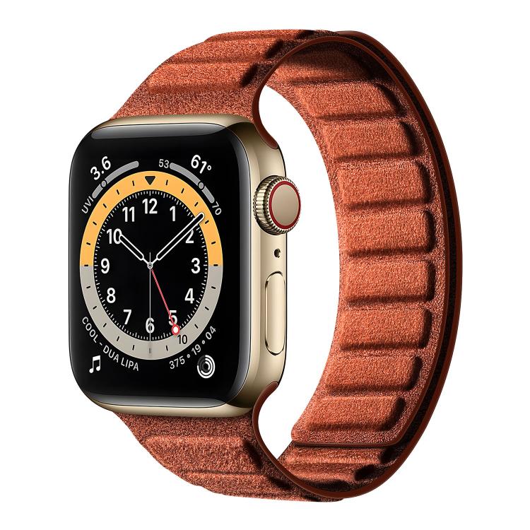 For Apple Watch 46mm / 49mm / 45mm / 44mm Square Magnetic Suede Watch Band(Yellow Brown)