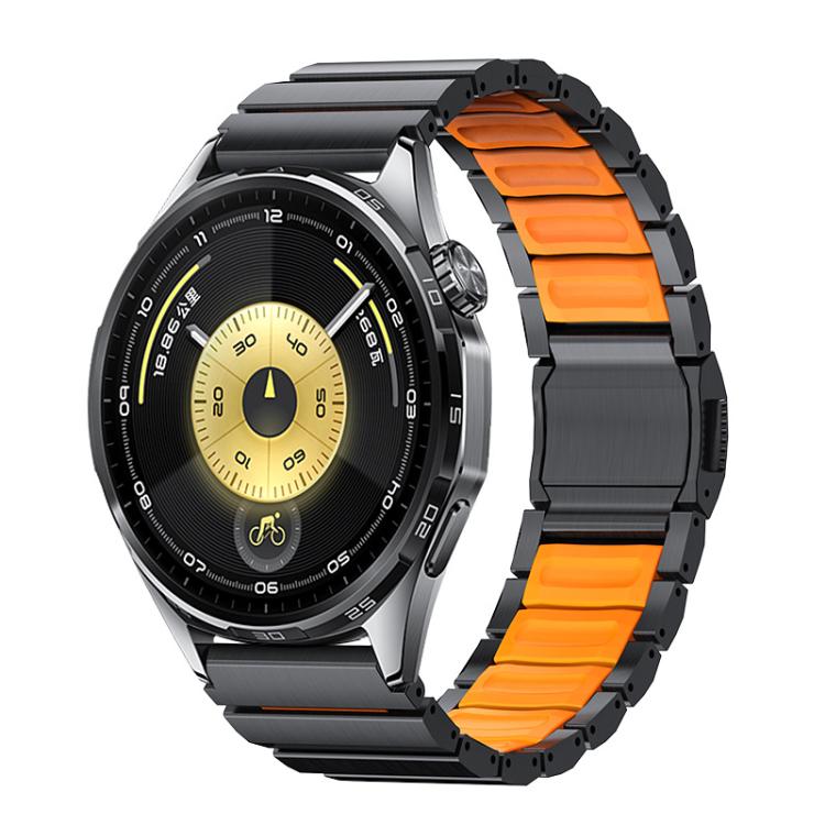 

22mm Norman Magnetic Buckle Titanium Metal Silicone Watch Band(Black Orange)